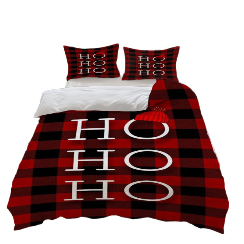 Коледен принтиран комплект спално бельо от три части — цифров печат, полиестер-памук, модерен минимализъм
