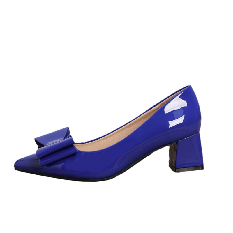 Női hegyesorrú magas sarkú cipő masnival, középmagas sarok 3–5 cm, TPU talp, PU belső
