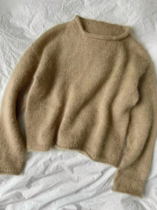 Ženski pulover od mohair stila, slobodan kroj, okrugli ovratnik, dugi rukavi, standardna duljina