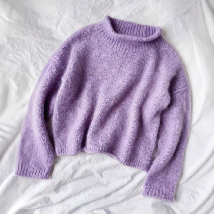 Ženski pulover od mohair stila, slobodan kroj, okrugli ovratnik, dugi rukavi, standardna duljina