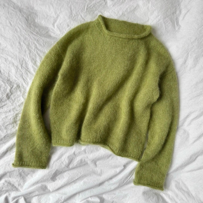Ženski pulover od mohair stila, slobodan kroj, okrugli ovratnik, dugi rukavi, standardna duljina