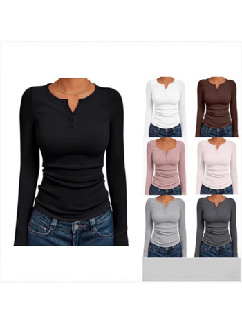 Ženska majica s dugim rukavima od poliestera, Slim Fit, okrugli izrez, duljina 40-50 cm, japansko-korejski casual stil, zima 2025