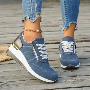 Női sportcipő európai–amerikai stílusban, PU felsőrész, patchwork mintázat, dőlt sarok