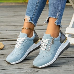 Női sportcipő európai–amerikai stílusban, PU felsőrész, patchwork mintázat, dőlt sarok