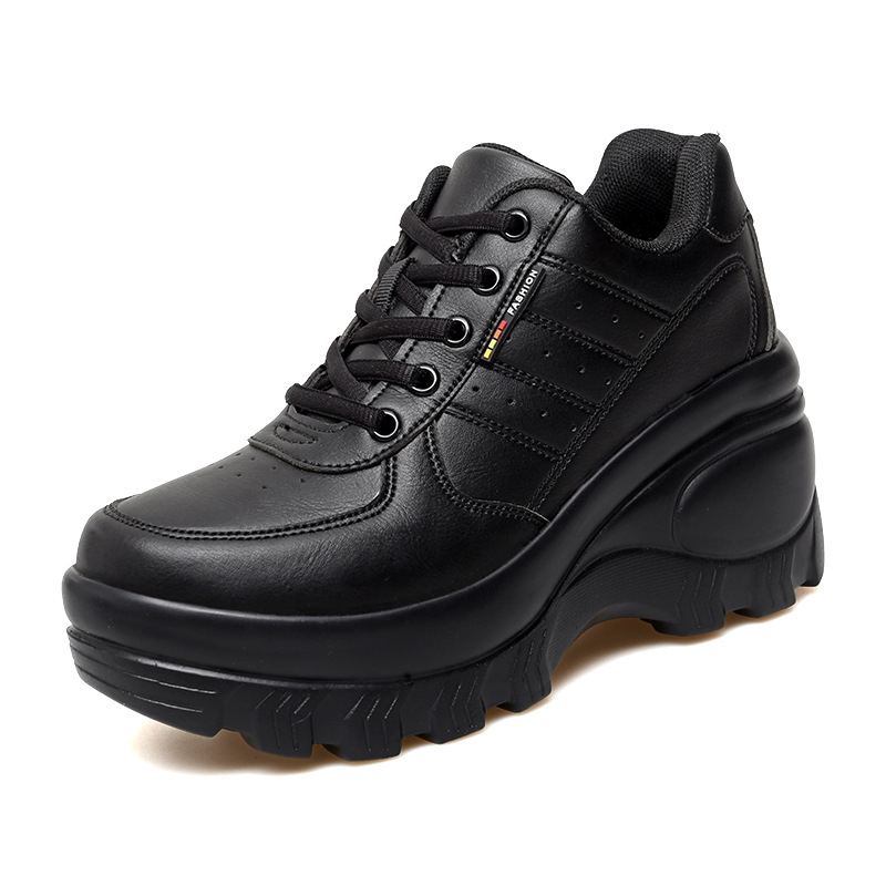 Kényelmes mindennapi légáteresztő magas talpú tornacipő, 4–6 cm wedge, kerek orr, mikroszálas felsőrész