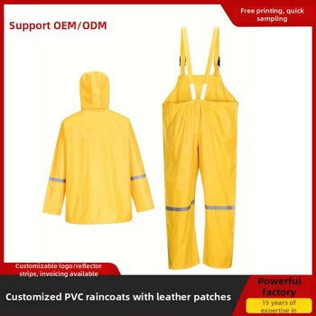 Rozdelený dažďový set s PVC kožou a výšivkami — pre dospelých, vonkajšie dažďovky s remienkami a nohavice