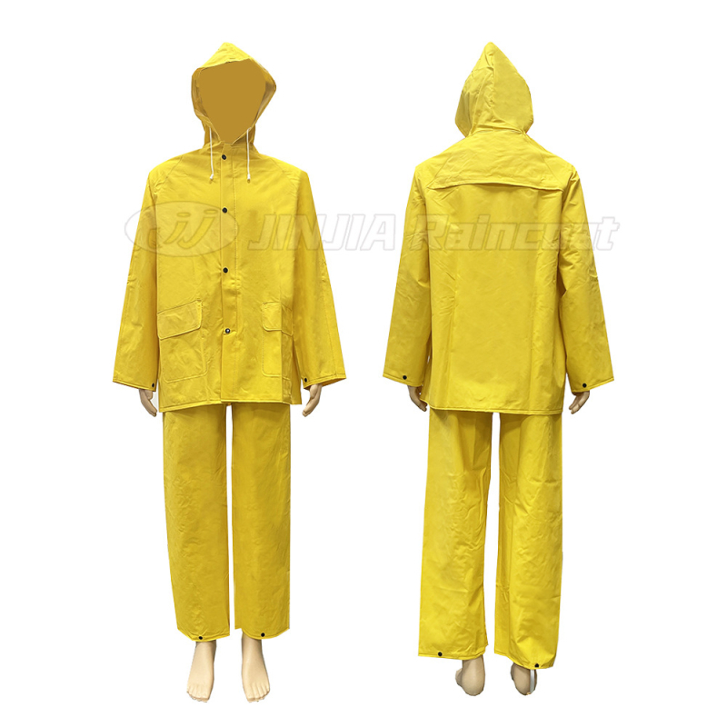 Rozdelený dažďový set s PVC kožou a výšivkami — pre dospelých, vonkajšie dažďovky s remienkami a nohavice