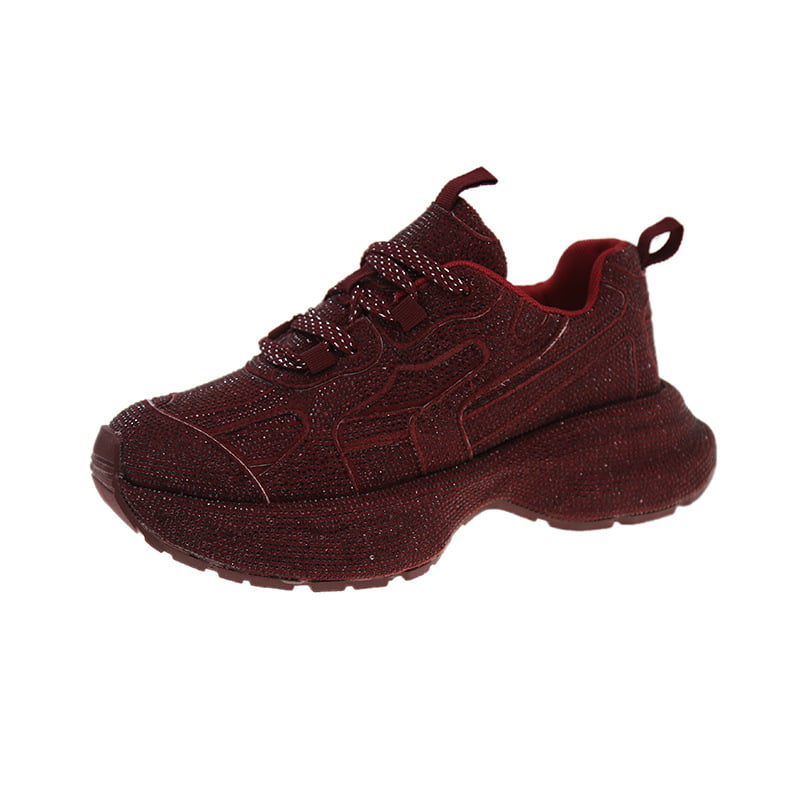 Női rhinestone-díszítésű középmagas edzőcipő, PU felsőrész, vastag talp, lace-up zárás