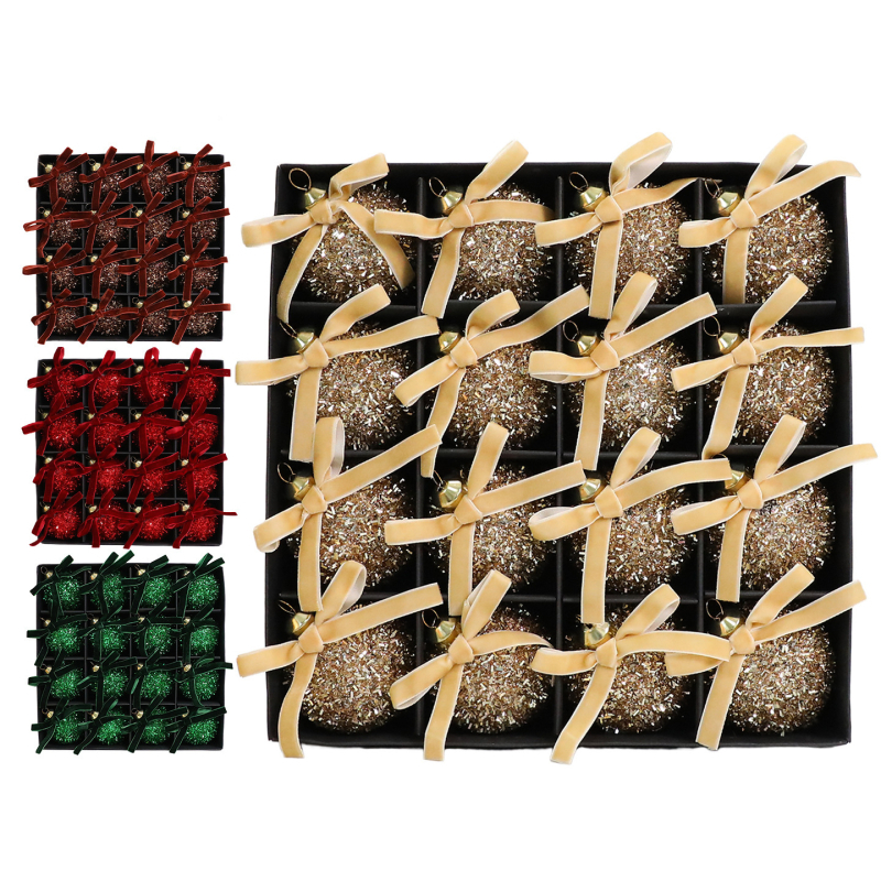 Set ozdobných gúľ na Vianoce s motýľovým uzlom, z plastu, moderný minimalistický štýl, poloručná-polomechanická výroba, výrobné číslo 9251