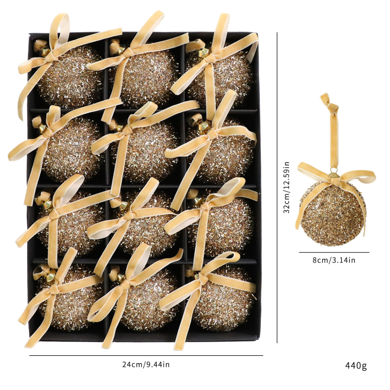 Комплект коледни топки за украса с пеперуден възел, пластмасов, модерен минималистичен стил, полу ръчна и полу-механична изработка, артикул 9251