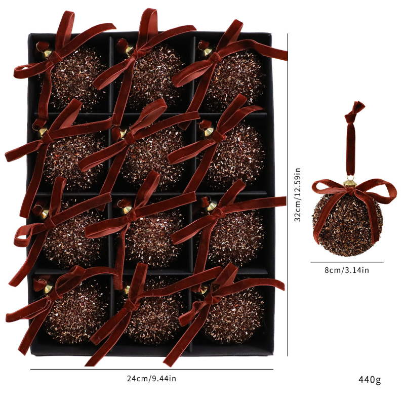 Комплект коледни топки за украса с пеперуден възел, пластмасов, модерен минималистичен стил, полу ръчна и полу-механична изработка, артикул 9251