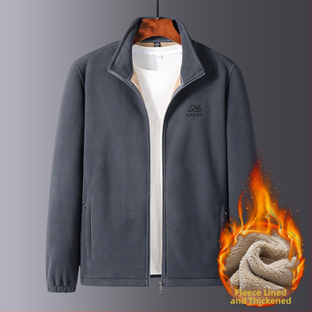 Ανδρικό μπουφάν φλίς για χειμώνα, με επένδυση φλίς, στενή γραμμή, ψηλό γιακά, φερμουάρ και κέντημα