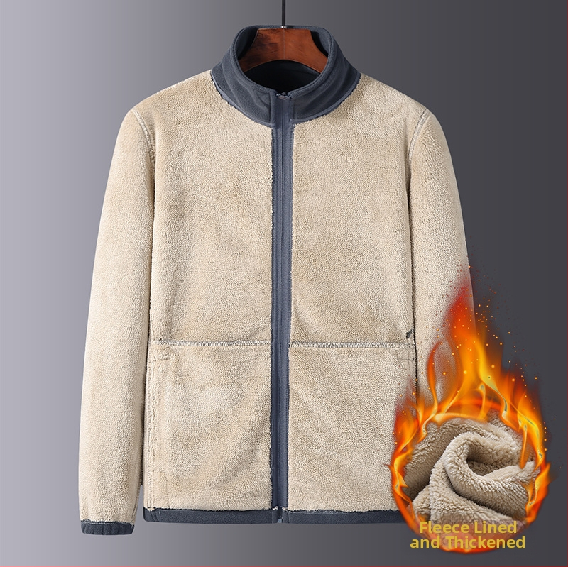 Ανδρικό μπουφάν φλίς για χειμώνα, με επένδυση φλίς, στενή γραμμή, ψηλό γιακά, φερμουάρ και κέντημα