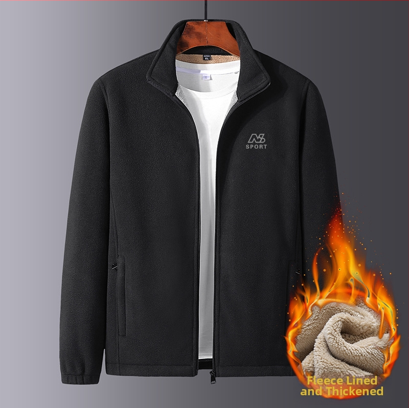 Ανδρικό μπουφάν φλίς για χειμώνα, με επένδυση φλίς, στενή γραμμή, ψηλό γιακά, φερμουάρ και κέντημα