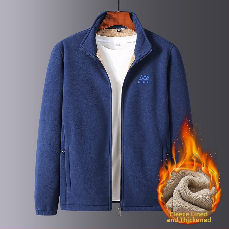 Ανδρικό μπουφάν φλίς για χειμώνα, με επένδυση φλίς, στενή γραμμή, ψηλό γιακά, φερμουάρ και κέντημα