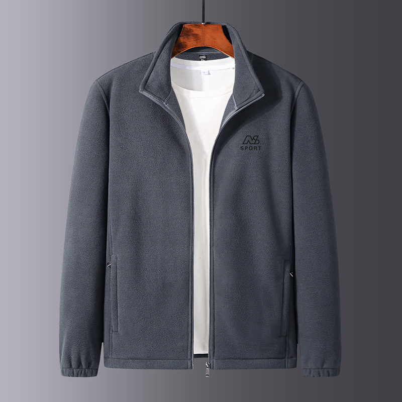 Ανδρικό μπουφάν φλίς για χειμώνα, με επένδυση φλίς, στενή γραμμή, ψηλό γιακά, φερμουάρ και κέντημα