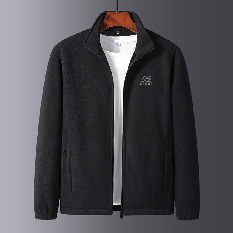 Ανδρικό μπουφάν φλίς για χειμώνα, με επένδυση φλίς, στενή γραμμή, ψηλό γιακά, φερμουάρ και κέντημα