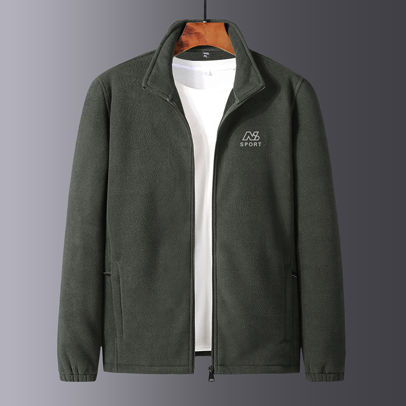 Ανδρικό μπουφάν φλίς για χειμώνα, με επένδυση φλίς, στενή γραμμή, ψηλό γιακά, φερμουάρ και κέντημα