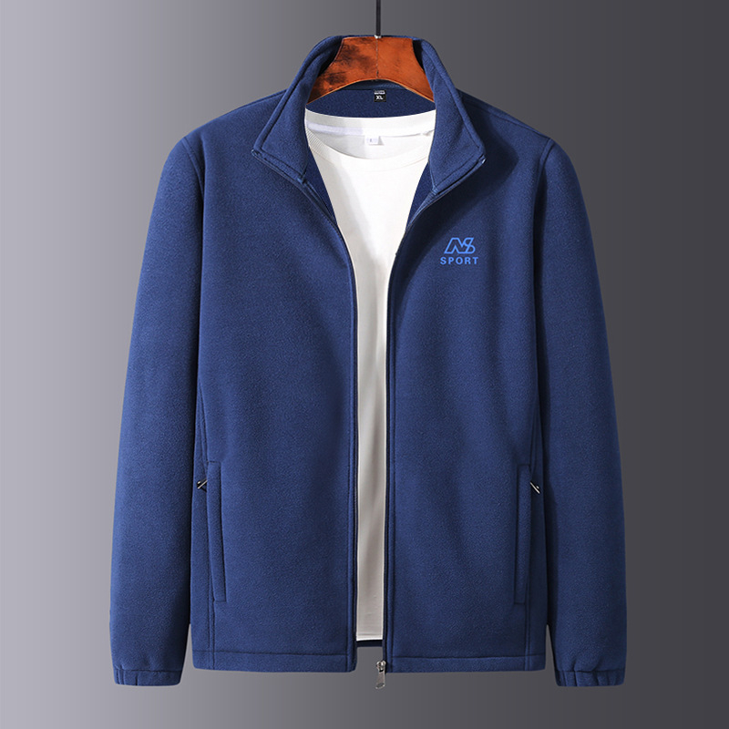 Ανδρικό μπουφάν φλίς για χειμώνα, με επένδυση φλίς, στενή γραμμή, ψηλό γιακά, φερμουάρ και κέντημα