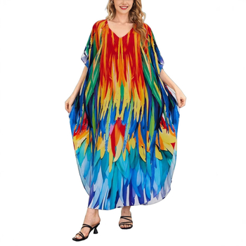 Női mintás poliészter ruha V-nyakkal, 3/4-es ujjú, középméretű hosszúságú, Tavasz 2025