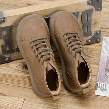 Pánske pracovné čižmy s klinovým podpätkom 3-5 cm, PU horná časť, stredná výška zvršku, textilná stielka, jesenný britský štýl