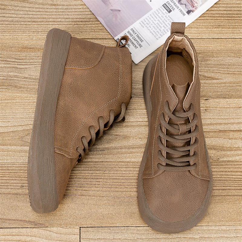 Pánske pracovné čižmy s klinovým podpätkom 3-5 cm, PU horná časť, stredná výška zvršku, textilná stielka, jesenný britský štýl