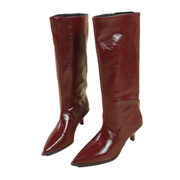 Női PU bőrből készült magas szárú csizma, hegyes orr, magas shaft, alacsony sarkú 1–3 cm, gumírozott talp, Pull-On zárás