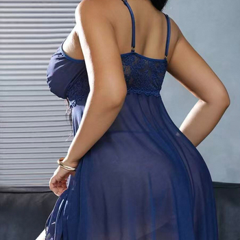 Súprava nočného spodného prádla – sieťovaná čipkovaná priehľadná šaty s ramienkami, polyesterová tkanina