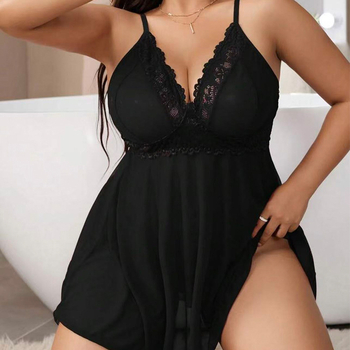 Súprava nočného spodného prádla – sieťovaná čipkovaná priehľadná šaty s ramienkami, polyesterová tkanina