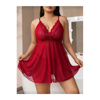 Súprava nočného spodného prádla – sieťovaná čipkovaná priehľadná šaty s ramienkami, polyesterová tkanina