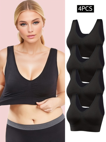 Bezdrôtová športová podprsenka, 4-dielny set, čipka, hlavný materiál: nylon, podšívka: bavlna, zhromažďovacia funkcia, košíky bez formy