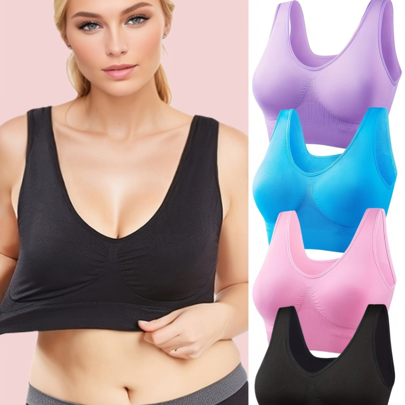 Bezdrôtová športová podprsenka, 4-dielny set, čipka, hlavný materiál: nylon, podšívka: bavlna, zhromažďovacia funkcia, košíky bez formy