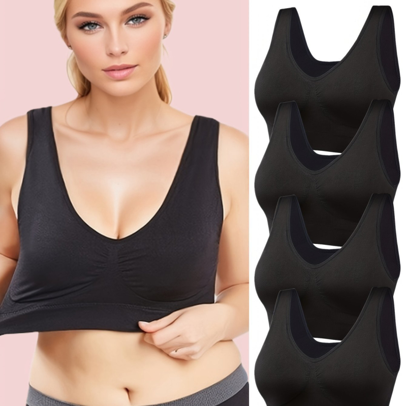 Bezdrôtová športová podprsenka, 4-dielny set, čipka, hlavný materiál: nylon, podšívka: bavlna, zhromažďovacia funkcia, košíky bez formy