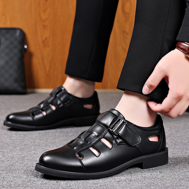 Férfi perforált bőrből készült Slip-On cipő | Légáteresztő felsőrész, kerek orr, gumitalp