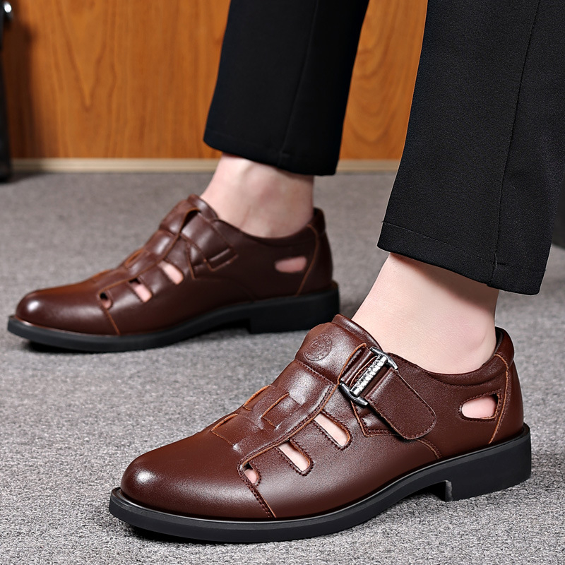 Férfi perforált bőrből készült Slip-On cipő | Légáteresztő felsőrész, kerek orr, gumitalp