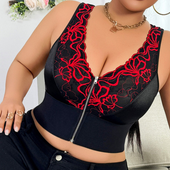 Krajková podprsenka s kvetinovou výšivkou, 3/4 košíček, predné zapínanie, push-up, bezšvová, pevné dvojité ramienka