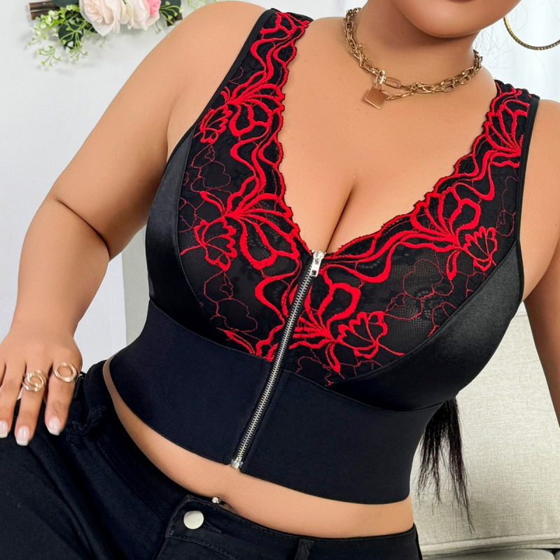 Krajková podprsenka s kvetinovou výšivkou, 3/4 košíček, predné zapínanie, push-up, bezšvová, pevné dvojité ramienka