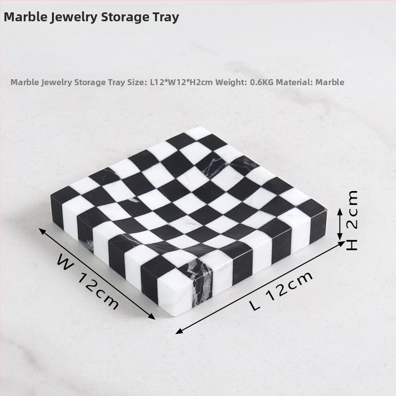 Mramorová zásobníková miska s dizajnom colorblock, prírodný mramor, leštený povrch, moderný minimalistický štýl