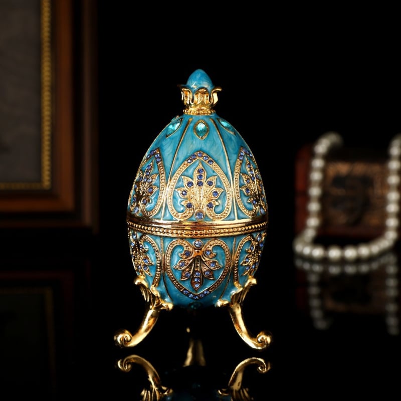 Cutie pentru bijuterii din aliaj, design emailat de ou Fabergé, stil modern de artă, gata pentru cadou