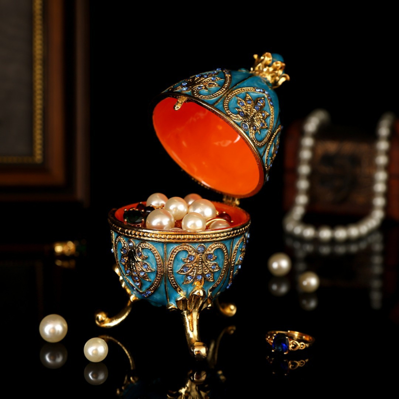 Cutie pentru bijuterii din aliaj, design emailat de ou Fabergé, stil modern de artă, gata pentru cadou