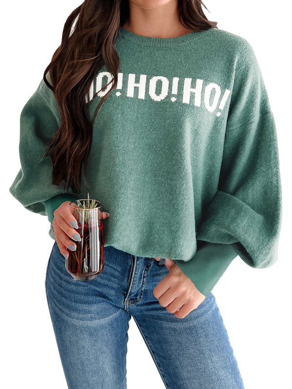 Ženski pulover od viskoze s okruglim izrezom, dugim rukavima, širokog kroja i otiskom slova.