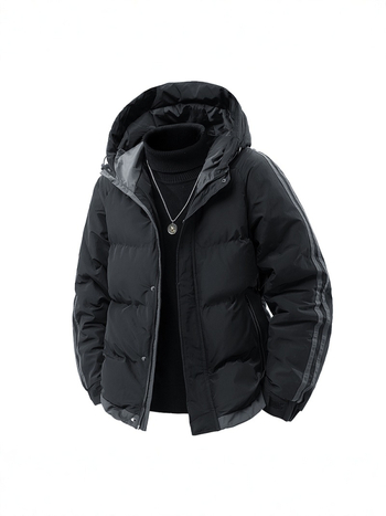 Meeste kapuutsiga puuvillane jope, vaba lõige, tõmblukk, puuvillane täidis, polüester vooder