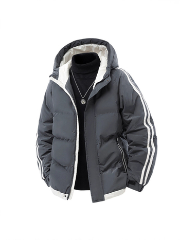 Meeste kapuutsiga puuvillane jope, vaba lõige, tõmblukk, puuvillane täidis, polüester vooder