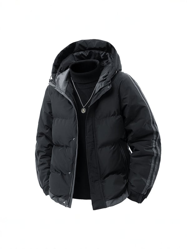 Meeste kapuutsiga puuvillane jope, vaba lõige, tõmblukk, puuvillane täidis, polüester vooder