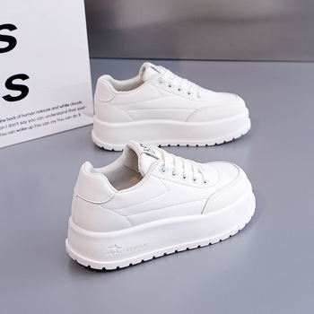 Adidași casual pentru femei cu platformă groasă, talpă antiaderentă; exterior: PU artificial, talpă: cauciuc, vârf rotund, interior: piele sintetică