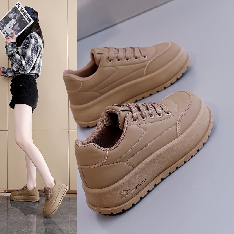 Adidași casual pentru femei cu platformă groasă, talpă antiaderentă; exterior: PU artificial, talpă: cauciuc, vârf rotund, interior: piele sintetică
