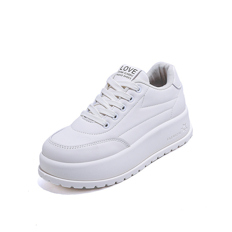 Adidași casual pentru femei cu platformă groasă, talpă antiaderentă; exterior: PU artificial, talpă: cauciuc, vârf rotund, interior: piele sintetică
