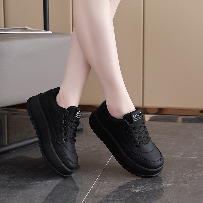 Adidași casual pentru femei cu platformă groasă, talpă antiaderentă; exterior: PU artificial, talpă: cauciuc, vârf rotund, interior: piele sintetică