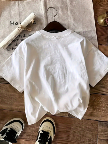 Tricou din bumbac cu grafica alfabetului deprinderilor de coping, guler rotund, mâneci scurte, ștanțare la cald