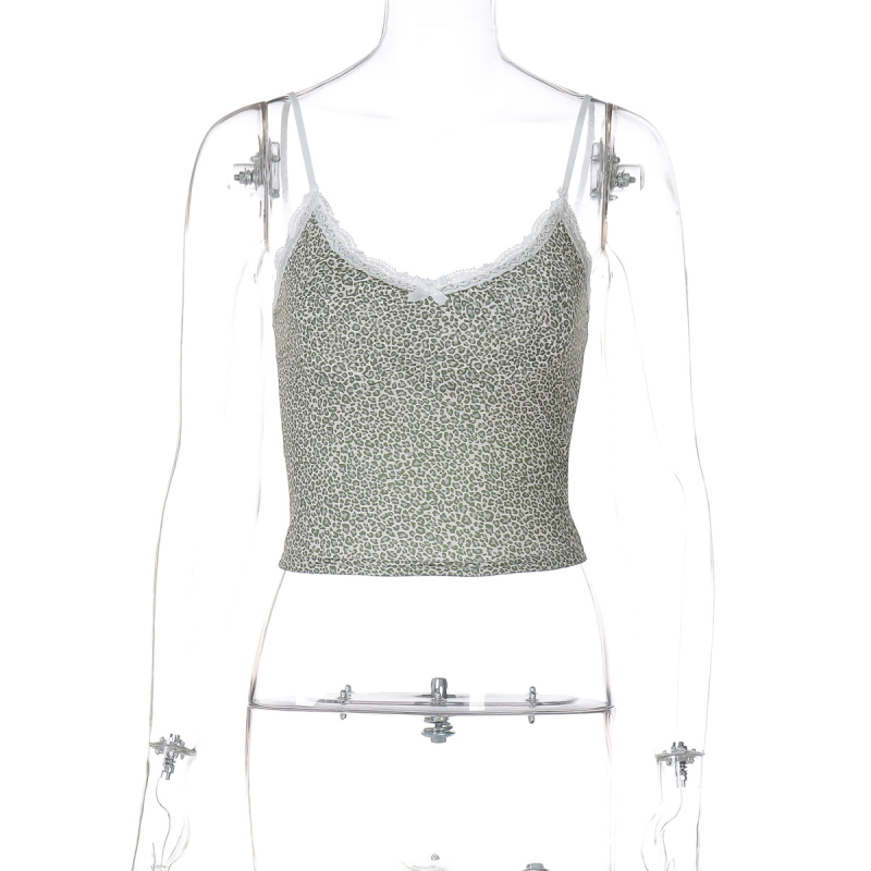 Kamisola s leopardím vzorom, lemovanie krajkou, výstrih do V, úzky strih, zmes polyester-elastan